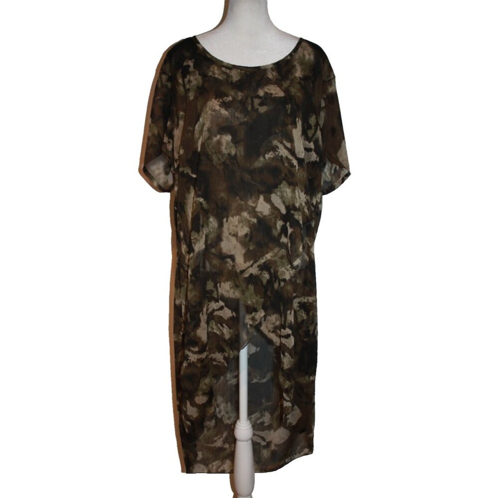 Ashley Stewart Beach Swim Cover Up Hi-Lo Brown Green Black Sheer Size 18/20 (2X)